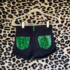 Custom Painted Leopard Print Black Shorts